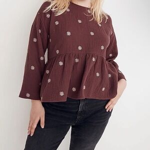 Madewell Embroidered Lightspun Peplum Open-Back Top